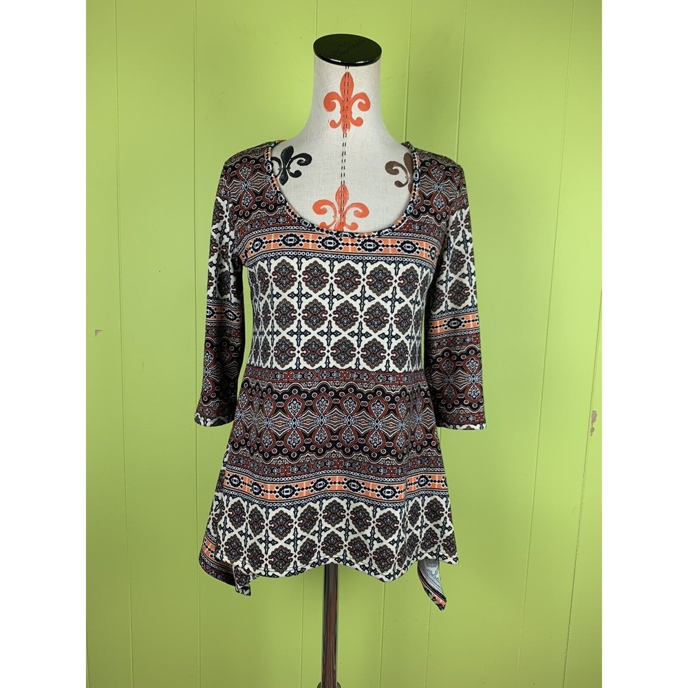 Wilde Womens Dress Tunic S Small Boho Knit 3/4 Sleeves Scoop Neck Stretch USA